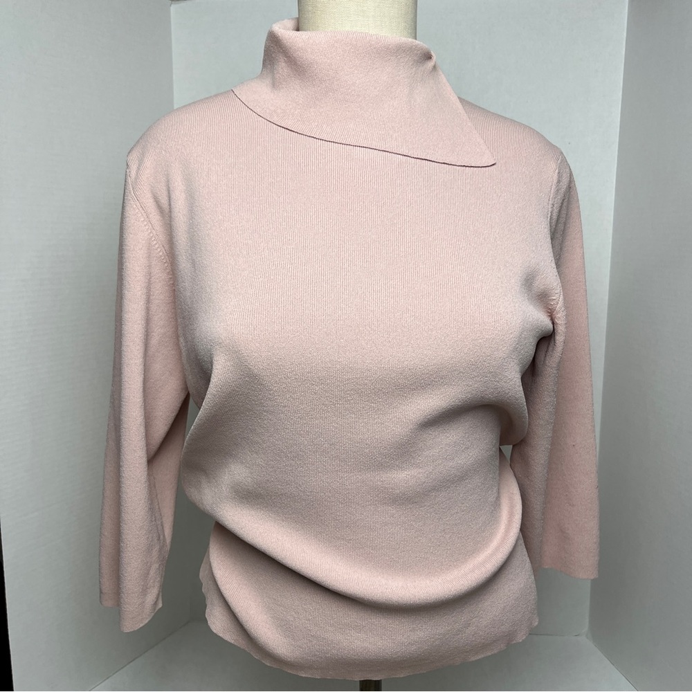 Ann Taylor Y2K Bombshell Sweater size Large Dusty Rose 3/4 sleeve cowl collar